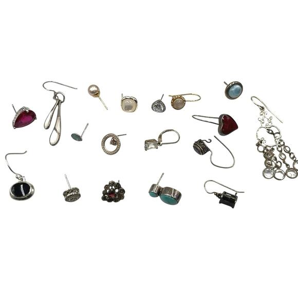 Sterling Silver Lot‎ Single Signed Semi Precious Stones Scrap Earrings 26.6g - Picture 1 of 7